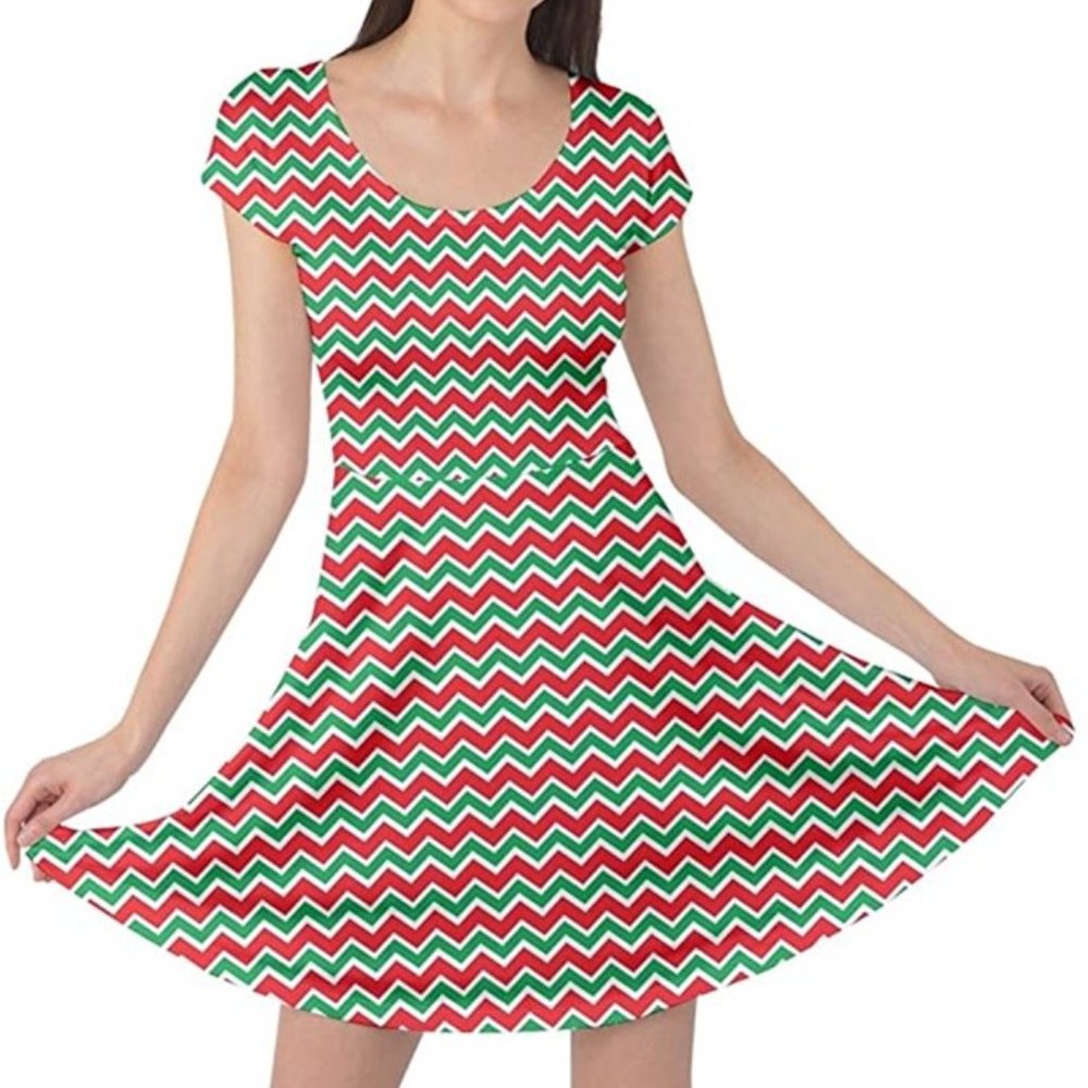 Christmas Zigzag Print Skater Dress Size L